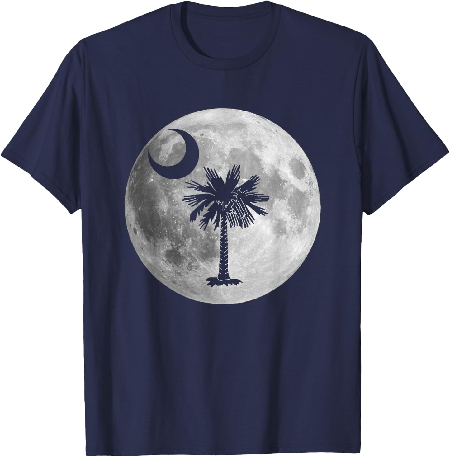 South Carolina Flag Palmetto Tree Moon In Moon Silhouette T-Shirt - T-Shirt | Navy
