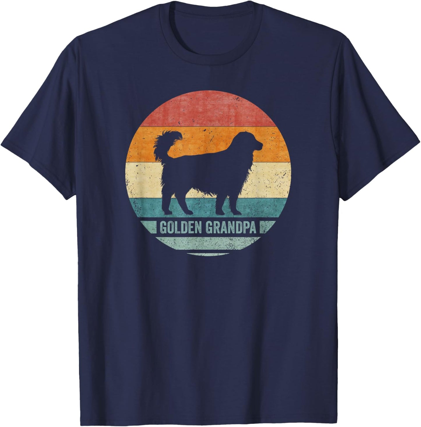 Vintage Retro Golden Retriever Dog Grandpa Silhouette Sunset T-Shirt - T-Shirt | Navy