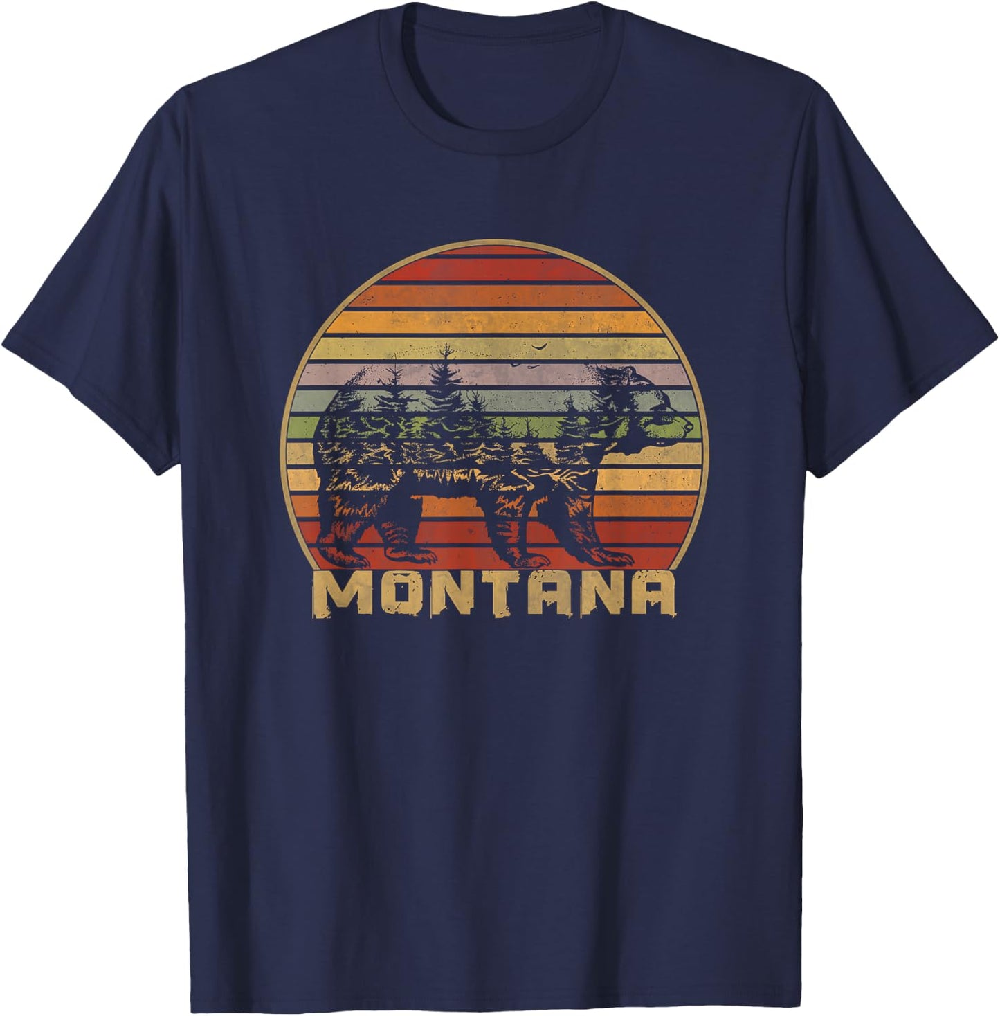 Montana Vintage Grizzly Bear Natural Retro T-Shirt - T-Shirt | Navy