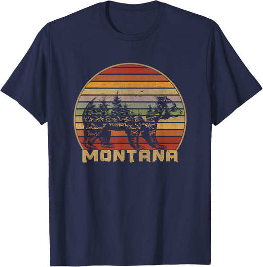 Montana Vintage Grizzly Bear Natural Retro T-Shirt - T-Shirt | Navy