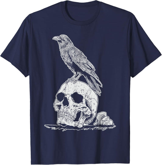Gothic Animal Raven Creepy Bird Skull Spooky Viking Crow T-Shirt - T-Shirt | Navy