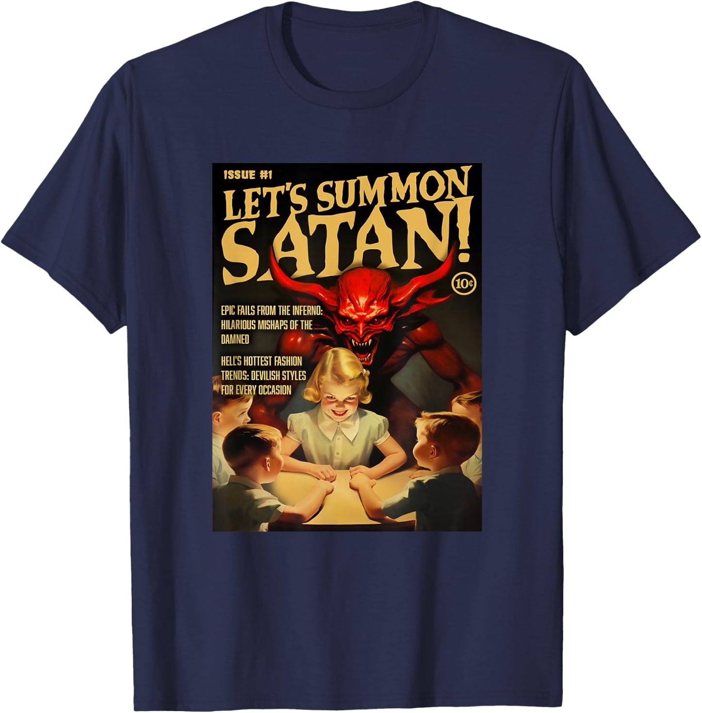 Let's Summon Satan 1950s Horror Comic Cover T-Shirt - T-Shirt | Navy