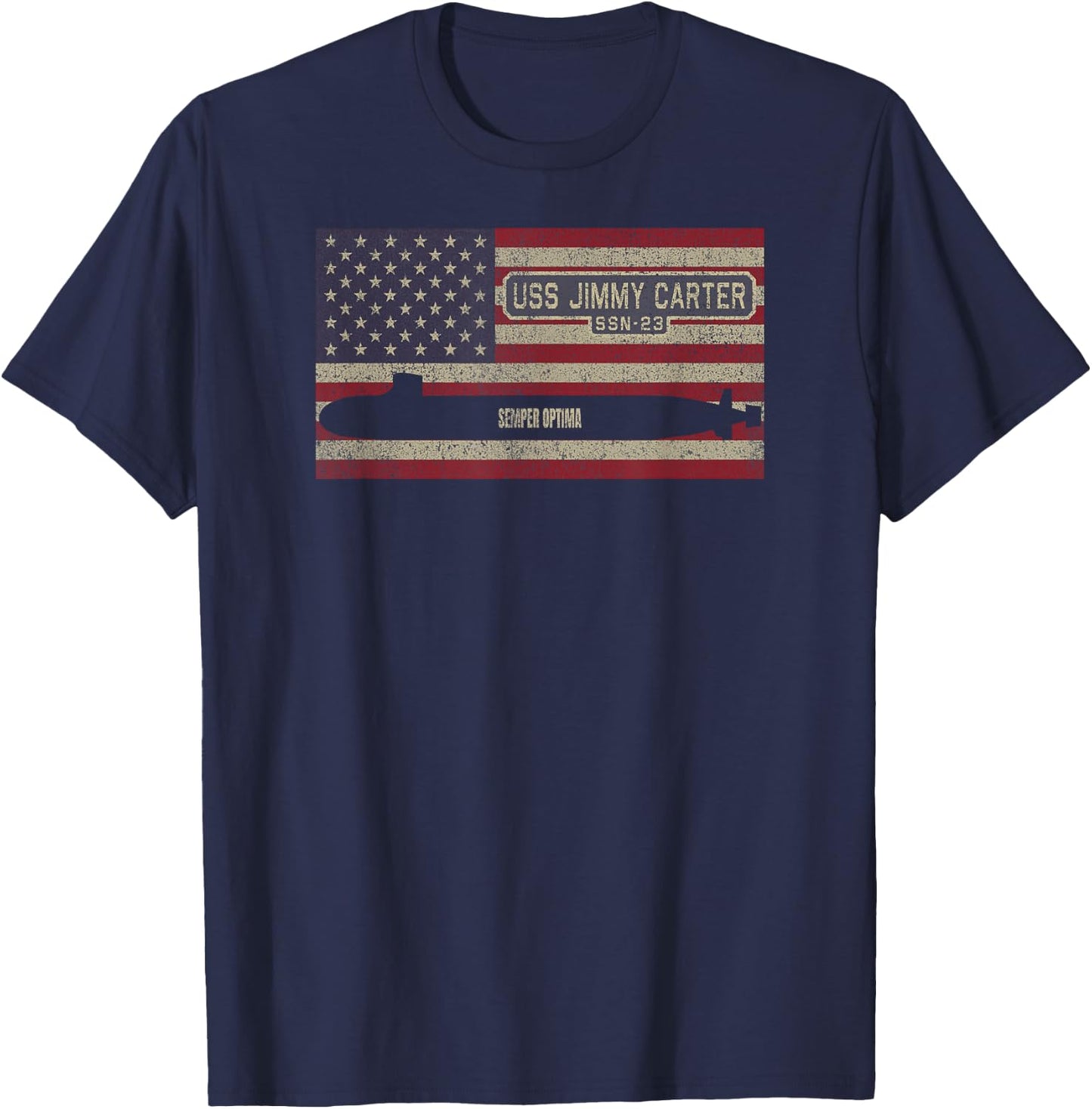 USS Jimmy Carter SSN-23 Submarine USA American Flag T-Shirt - T-Shirt | Navy