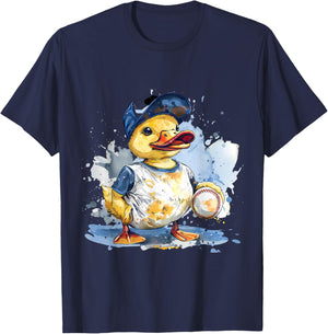 Baseball Player Rubber Duck Watercolor Sport T-Shirt - T-Shirt | Navy