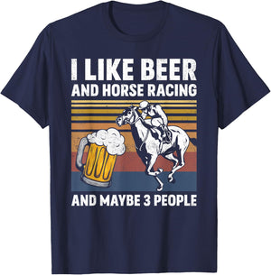 I Like Beer And Horse Racing And Maybe 3 People Vintage T-Shirt - T-Shirt | Navy