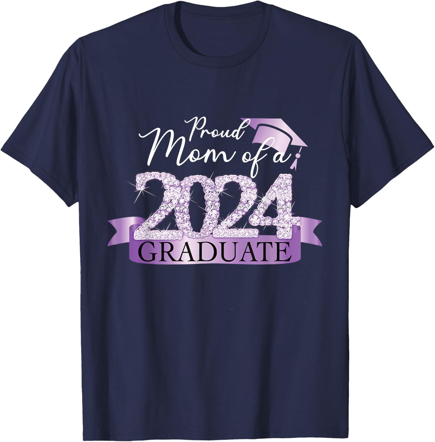 Purple Black Proud Mom Of A 2024 Graduate Decoration T-Shirt - T-Shirt | Navy