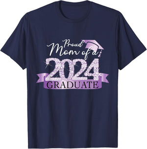 Purple Black Proud Mom Of A 2024 Graduate Decoration T-Shirt - T-Shirt | Navy