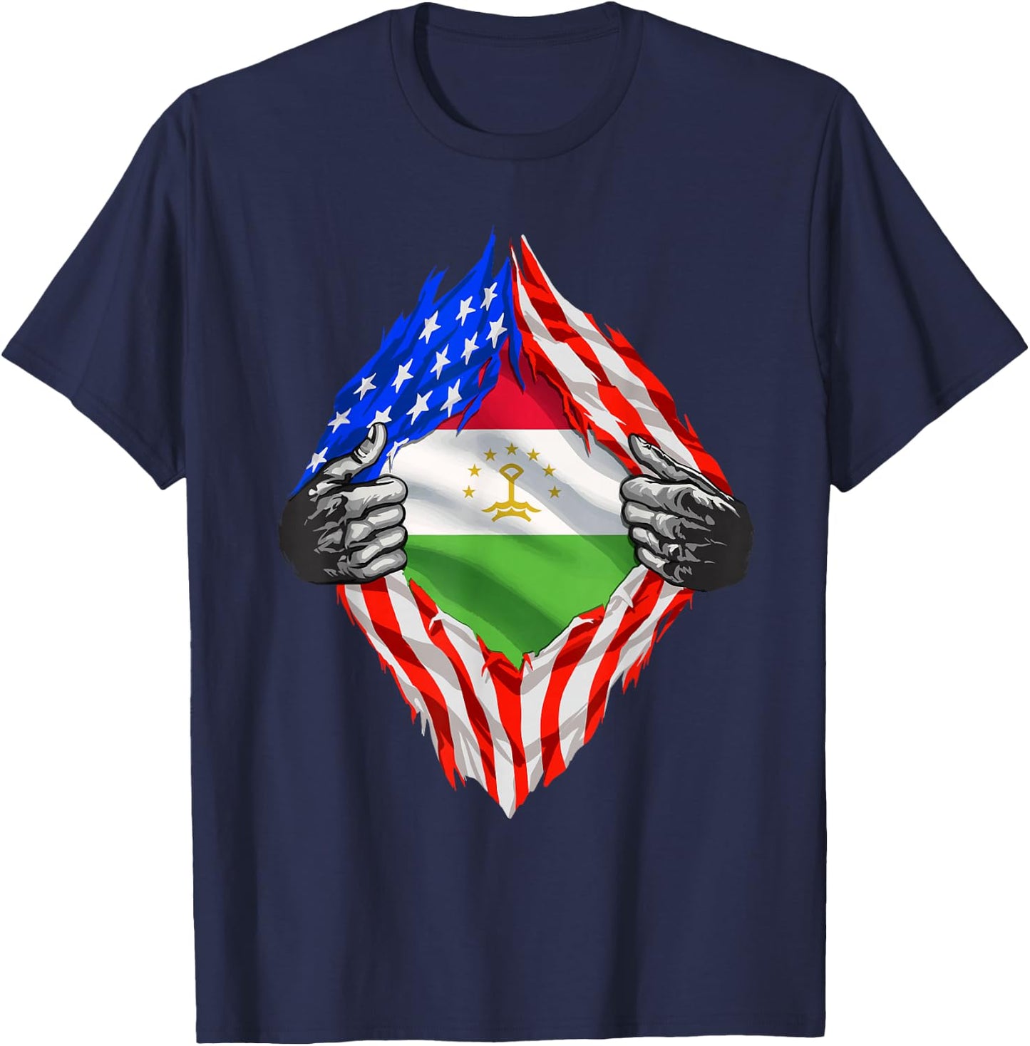 Super Tajik Heritage Proud Tajikistan Roots USA Flag T-Shirt - T-Shirt | Navy