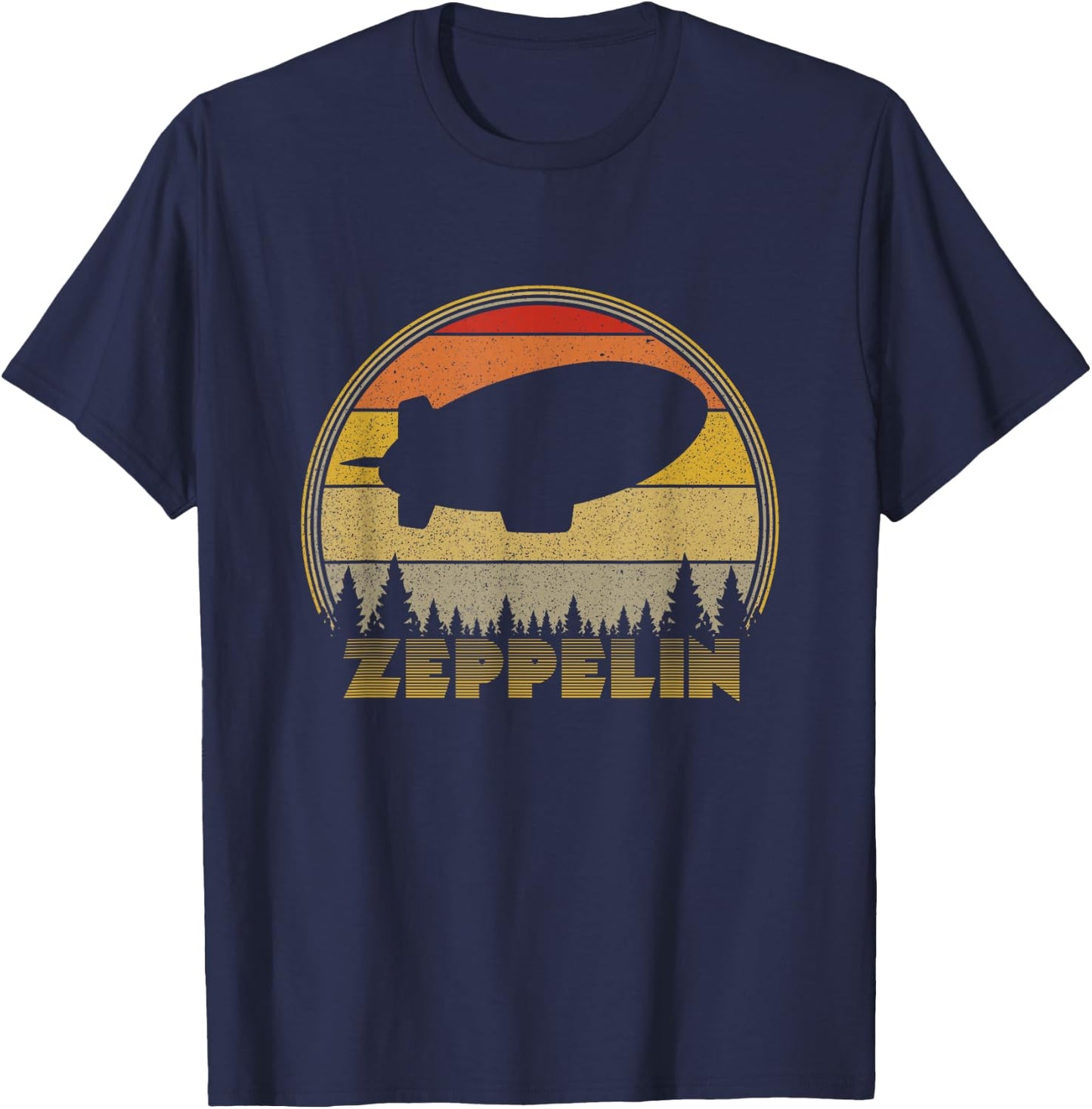 Zeppelin Retro Vintage Sunset 70s 80s Distressed Dirigible T-Shirt - T-Shirt | Navy