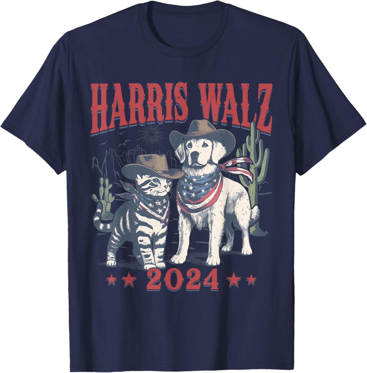 Harris Walz Cowboy This Childless Cat Dog Lady Kamala T-Shirt - T-Shirt | Navy