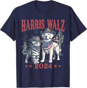 Harris Walz Cowboy This Childless Cat Dog Lady Kamala T-Shirt - T-Shirt | Navy