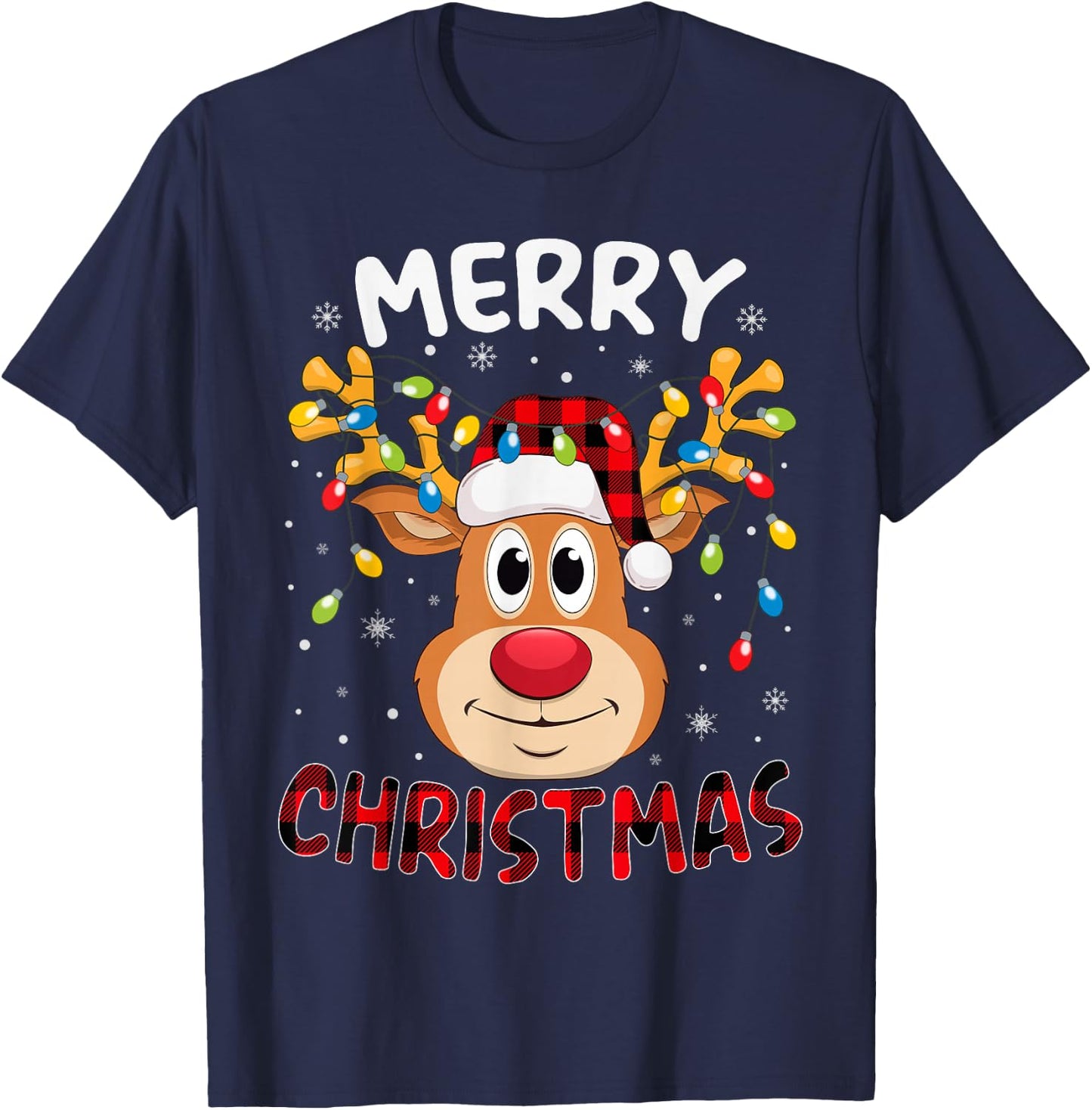 Merry Christmas Reindeer Xmas Family Men Women Kids T-Shirt - T-Shirt | Navy
