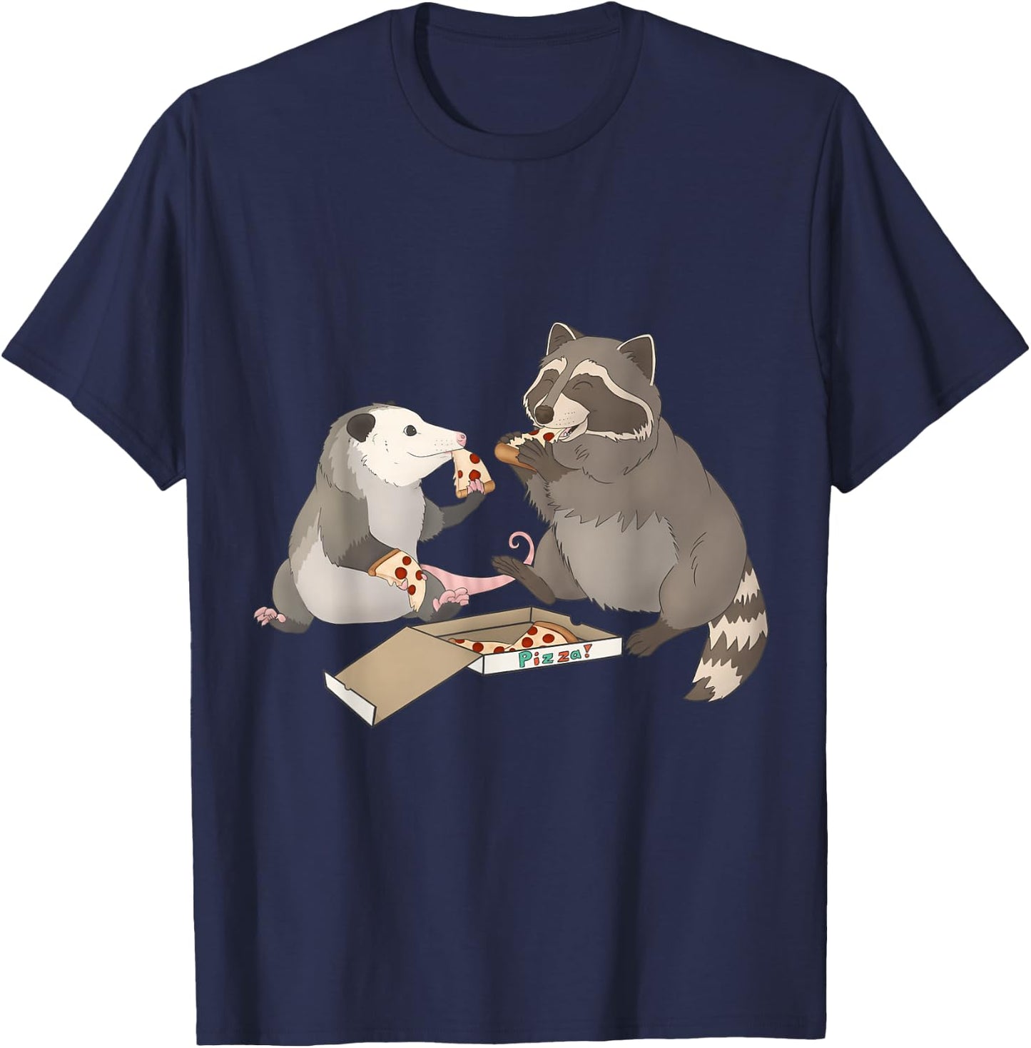Possum and Raccoon eating pizza T-Shirt - T-Shirt | Navy