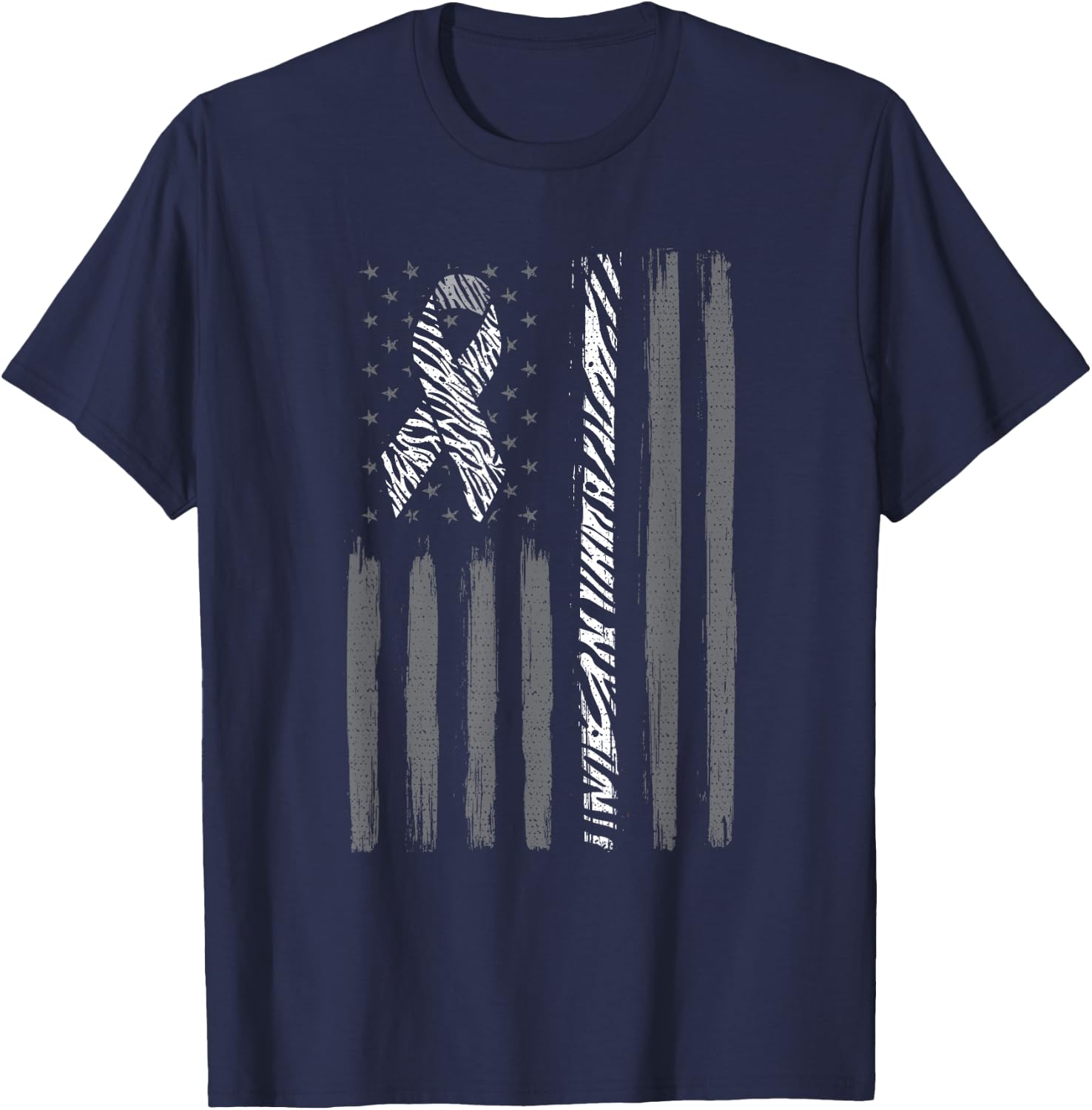 Zebra ribbon us flag carcinoid cancer awareness T-Shirt - T-Shirt | Navy