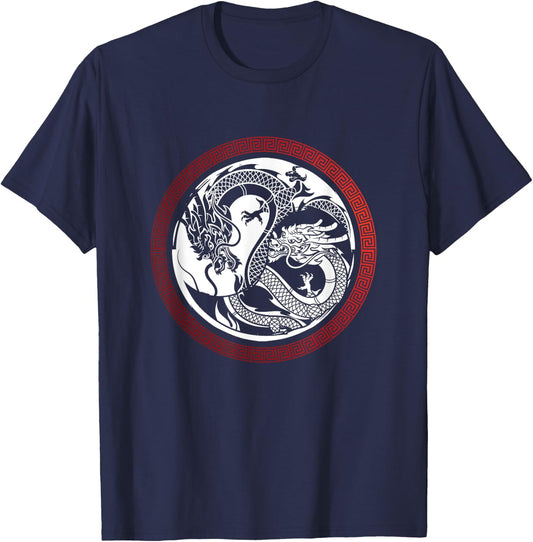 Chinese Asian Meditation Yin and Yang Dragon Gift T-Shirt - T-Shirt | Navy