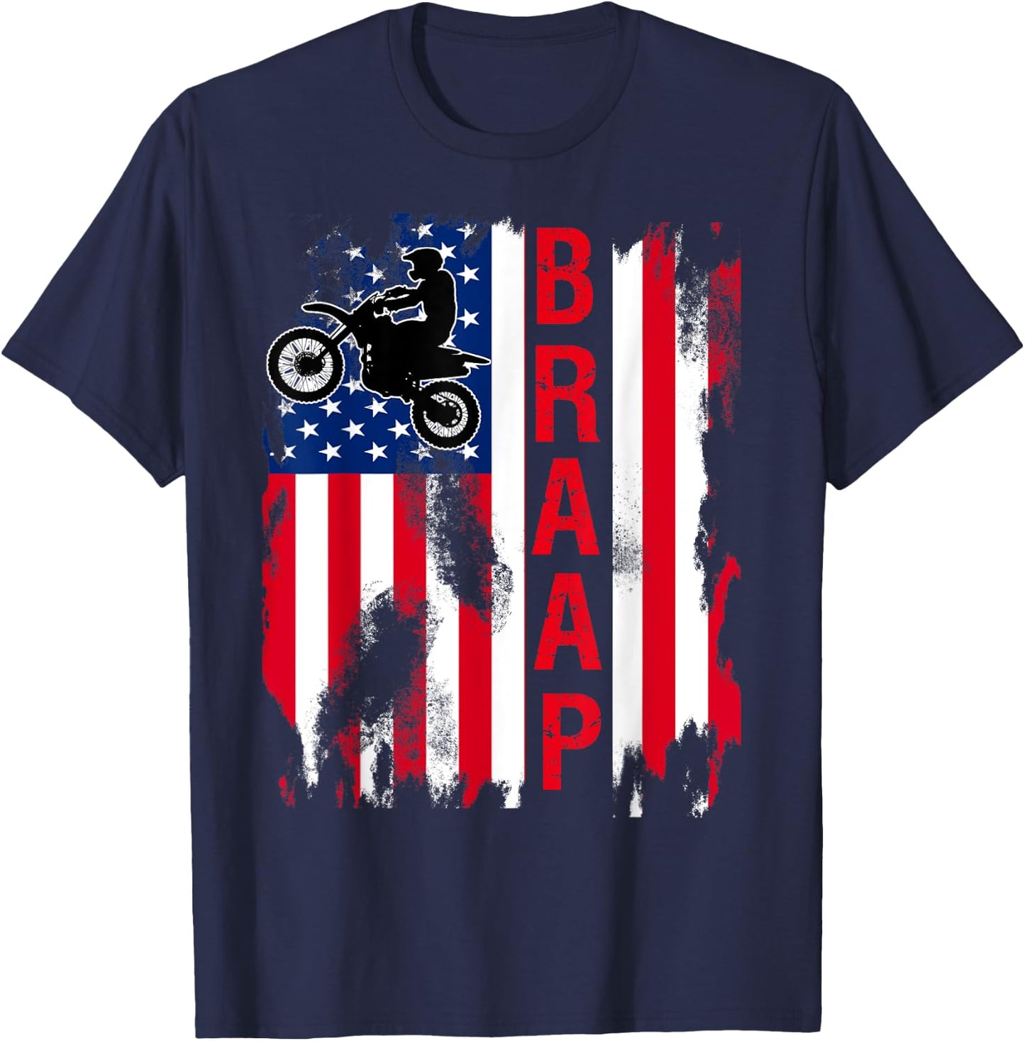 Dirt Bike American Flag Motocross 4th of july T-Shirt - T-Shirt | Navy