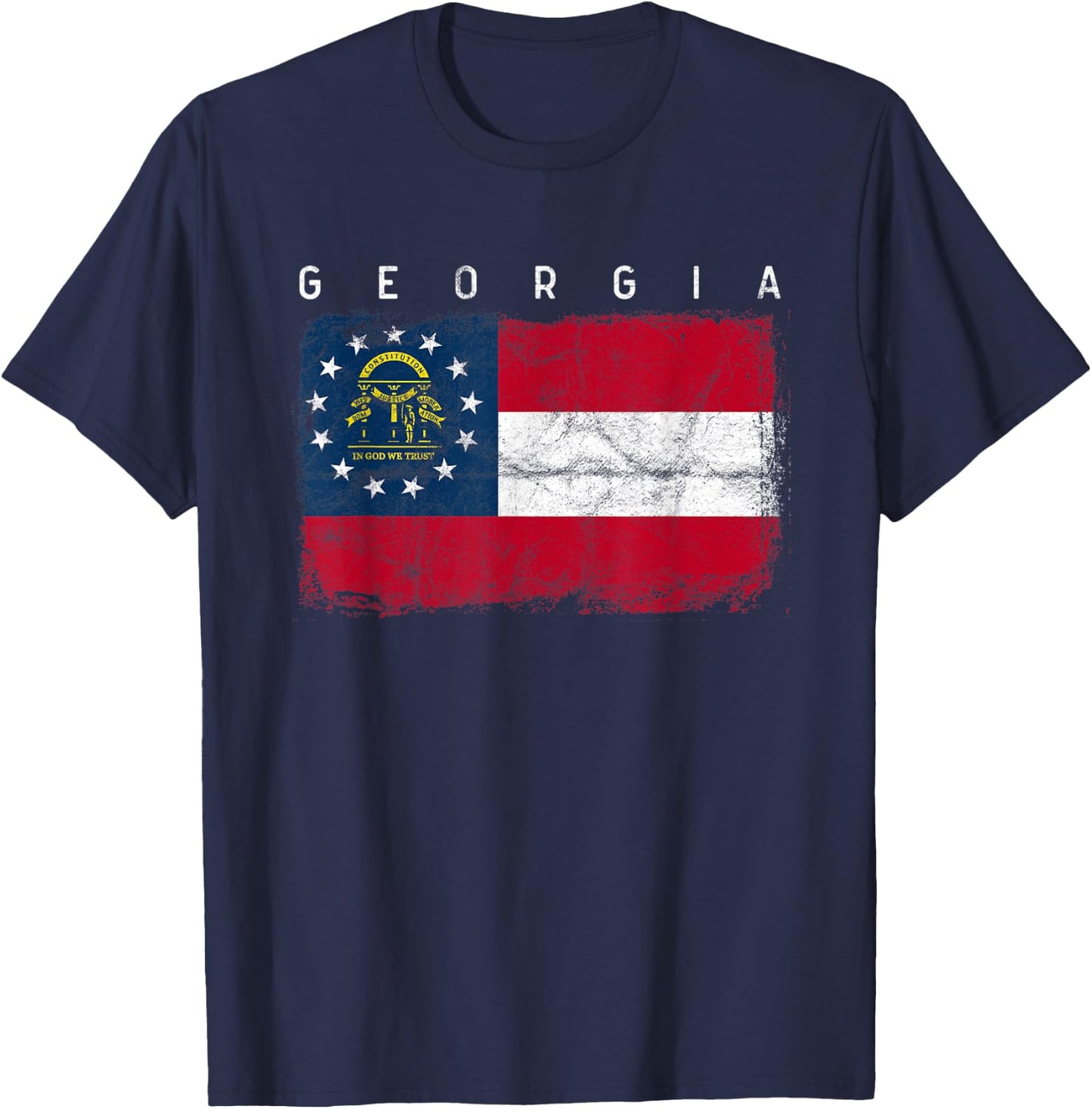 Georgia Vintage Distressed Home State Flag Design T-Shirt - T-Shirt | Navy