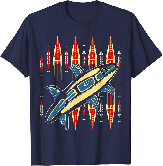 Orca Fish in Salish Coast Native American Art Style T-Shirt - T-Shirt | Navy
