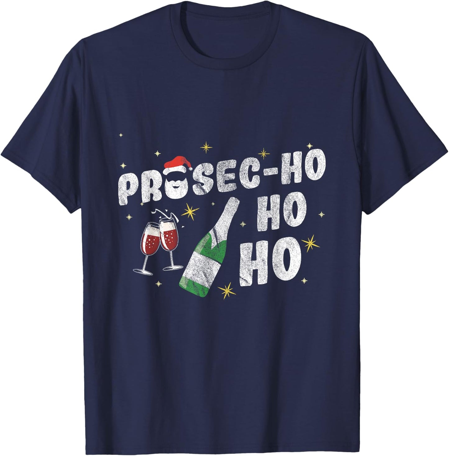 Prosec-Ho-Ho-Ho Ugly Christmas Prosecco Wine T-Shirt - T-Shirt | Navy