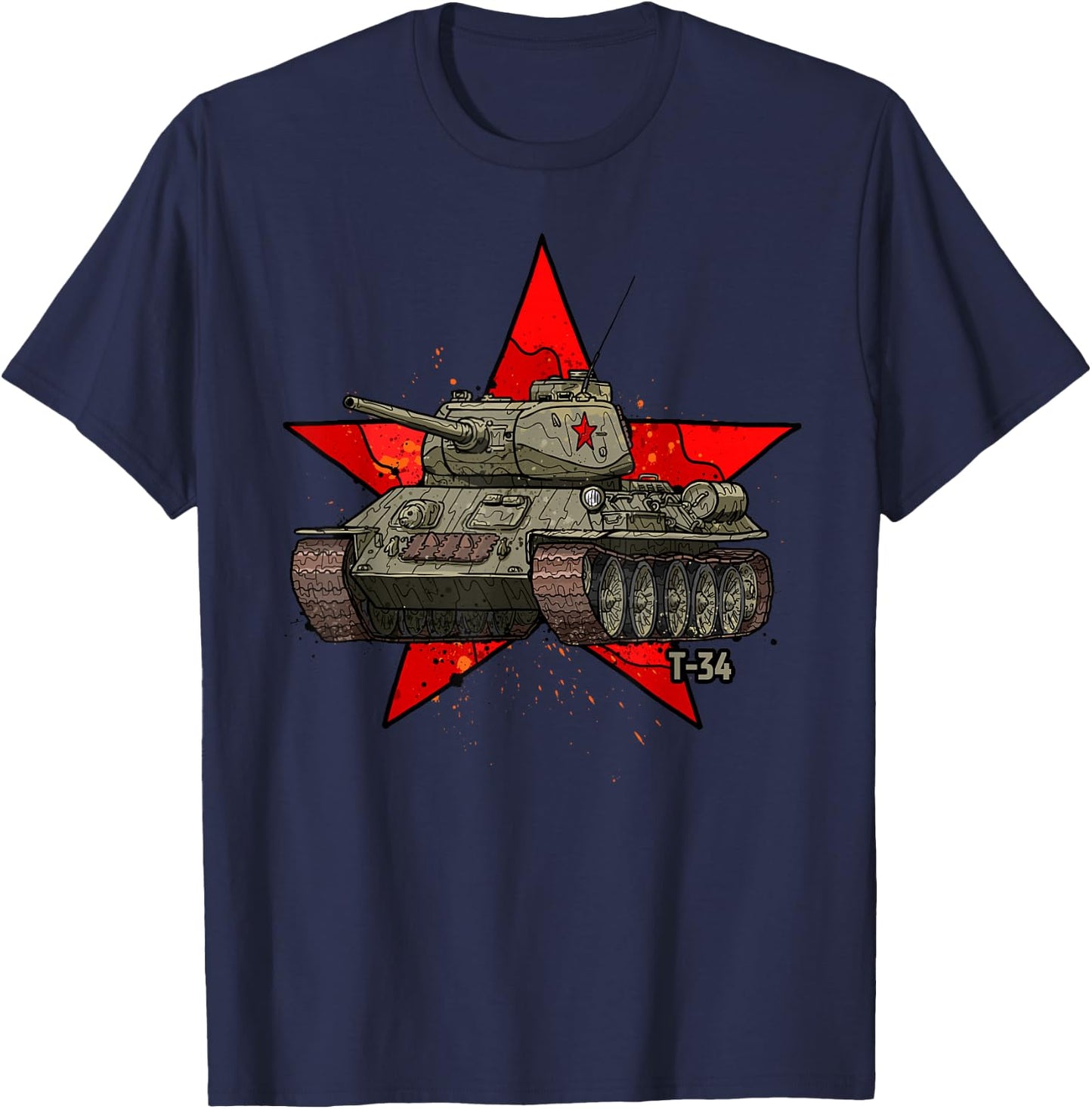 T-34 Soviet Tank WWII Russian Army Red Star T-Shirt - T-Shirt | Navy