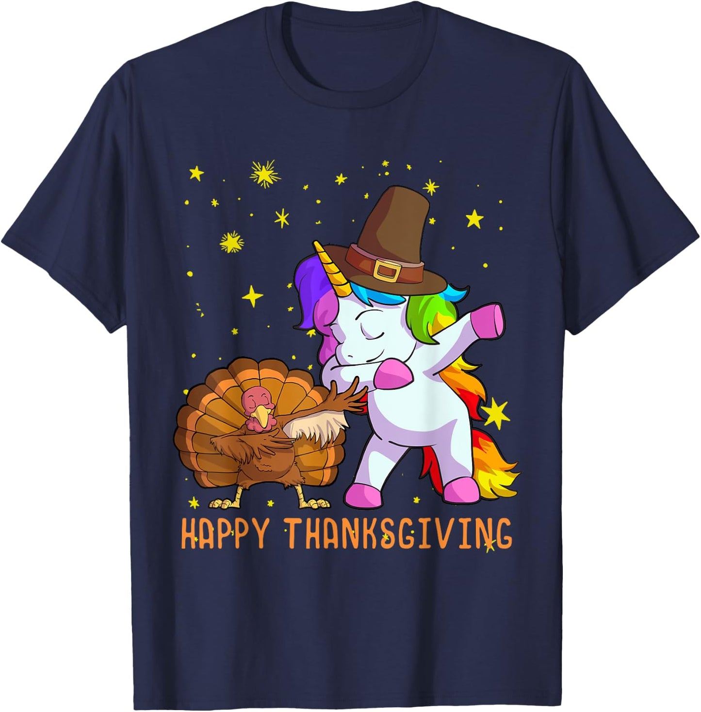 Cute Unicorn Thanksgiving Shirt For Girls Pilgrim Hat Turkey T-Shirt - T-Shirt | Navy