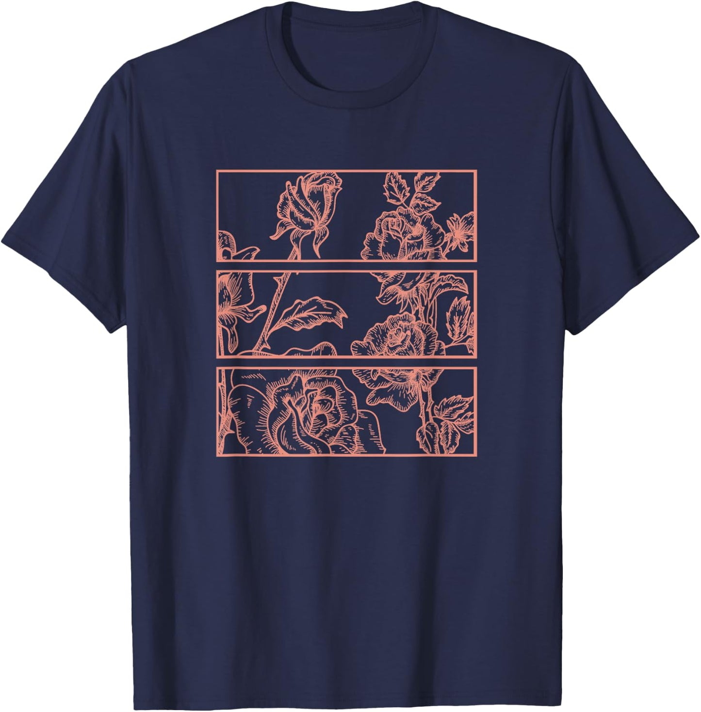 Peach Roses Floral Aesthetic Soft Grunge Pastel Goth Punk T-Shirt - T-Shirt | Navy