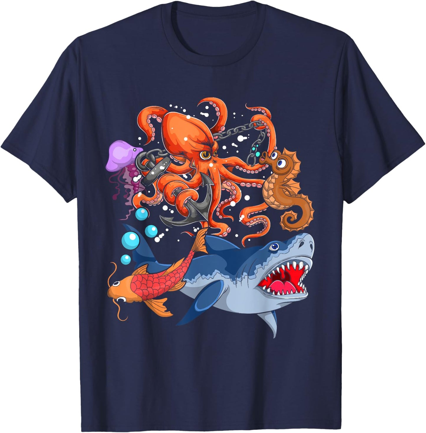 Octopus Jellyfish Seahorse Shark Zookeeper Kids Ocean Animal T-Shirt - T-Shirt | Navy