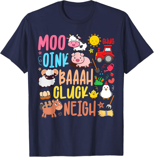 Farm Animals Sounds Oink Baa Neigh Cluck Moo Kids Farmer T-Shirt - T-Shirt | Navy