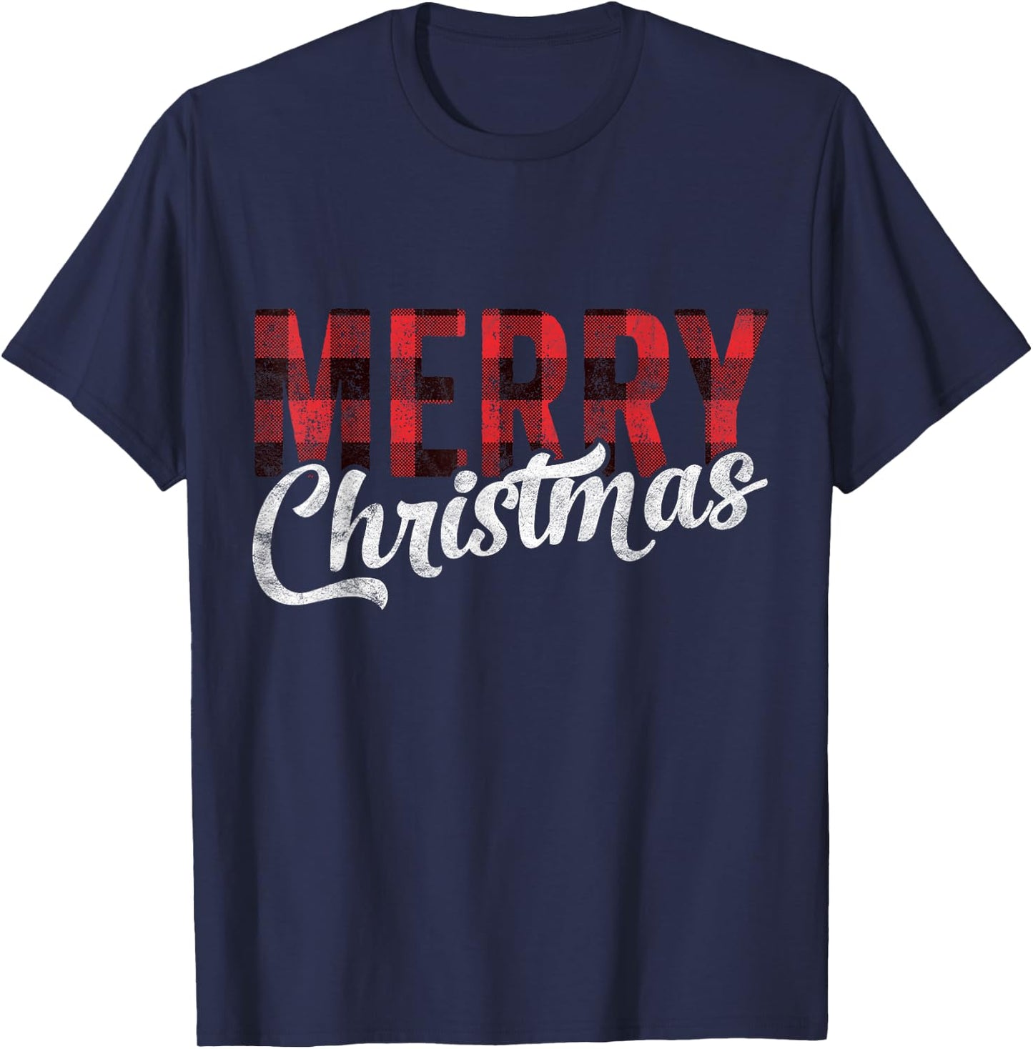 Merry Christmas Gift Family Xmas Red Buffalo Plaid Woman T-Shirt - T-Shirt | Navy