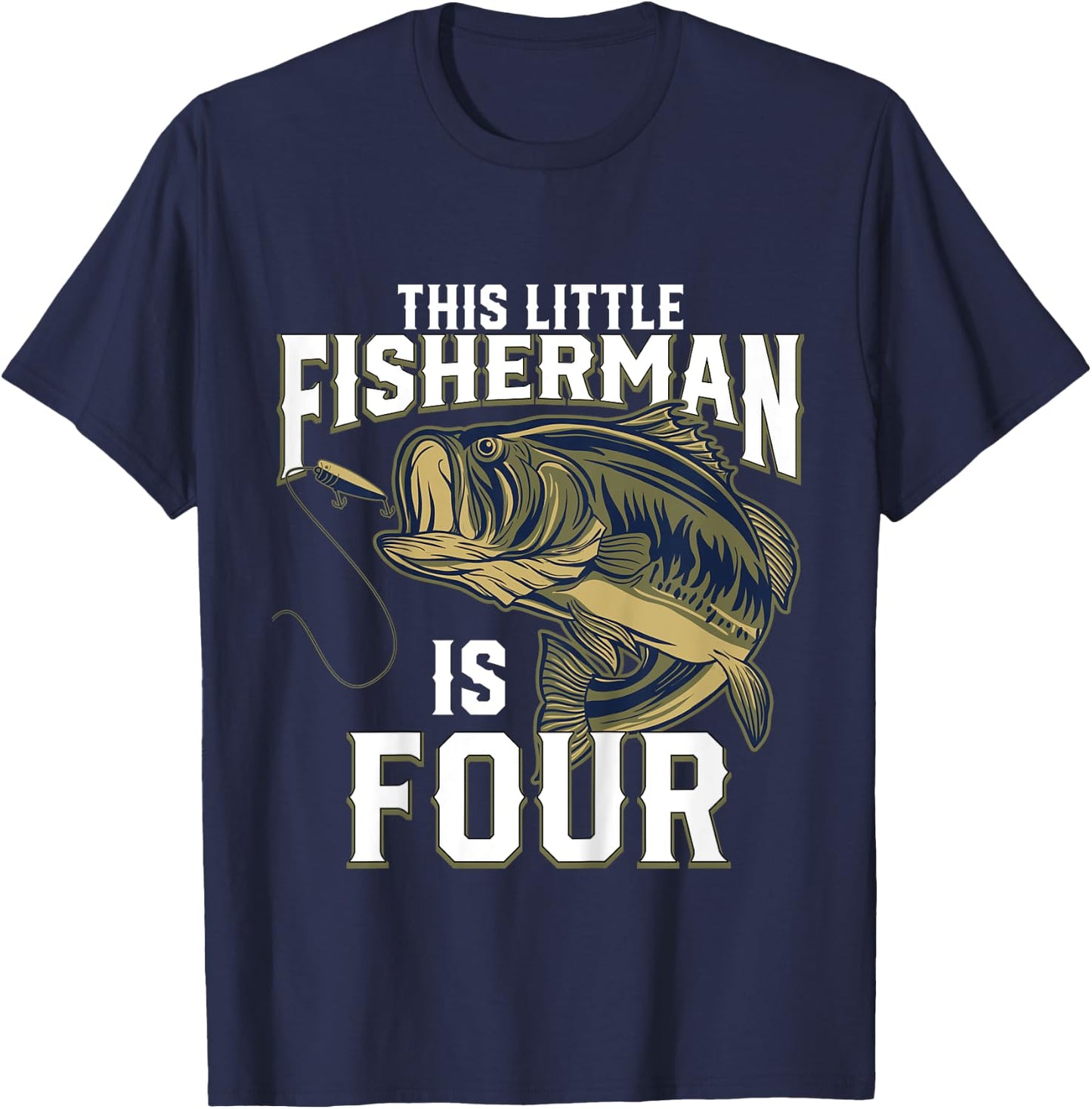 Kids 4 Year Old Fishing Birthday Party Fisherman 4th Gift Boy T-Shirt - T-Shirt | Navy