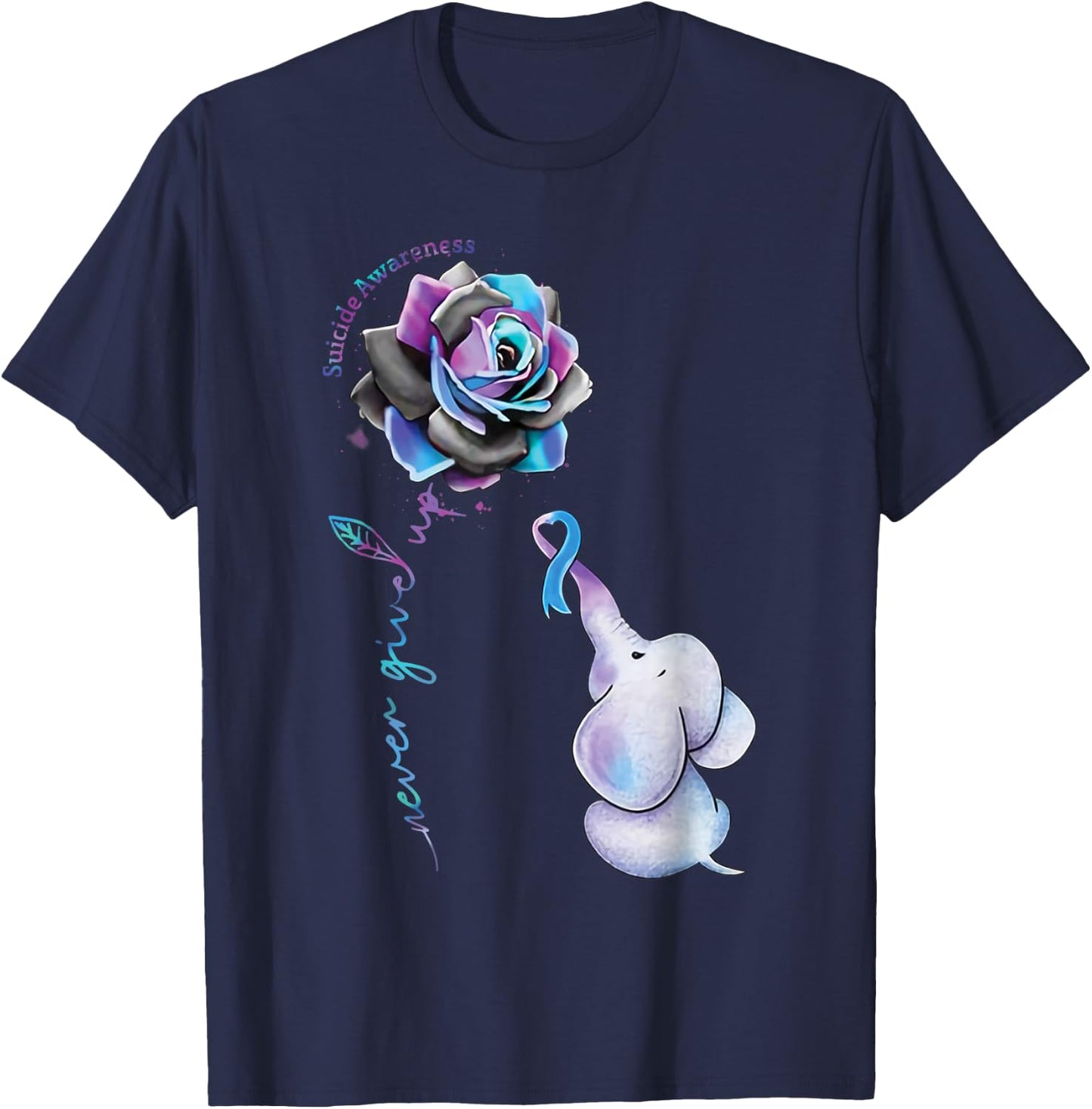 Suicide Prevention Awareness Flower Elephant Ribbon Gift T-Shirt - T-Shirt | Navy