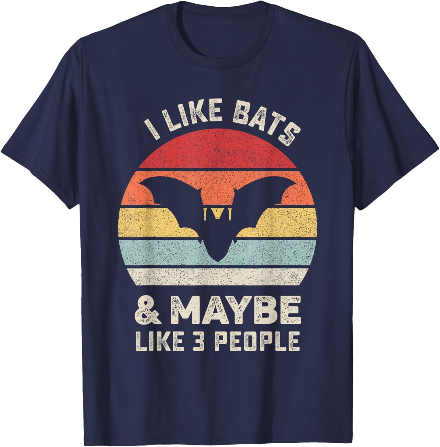 Retro I Like Bats Shirt Animal Bat Lover Gift Vintage T-Shirt - T-Shirt | Navy