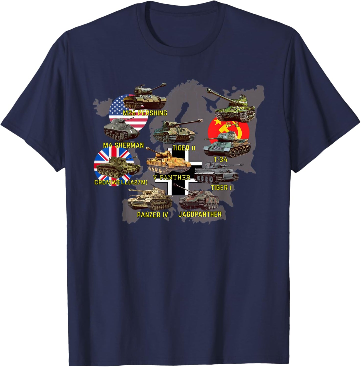 Top Ten Best WW2 Tanks M4 Sherman Panzer IV Tiger II T-34 T-Shirt - T-Shirt | Navy