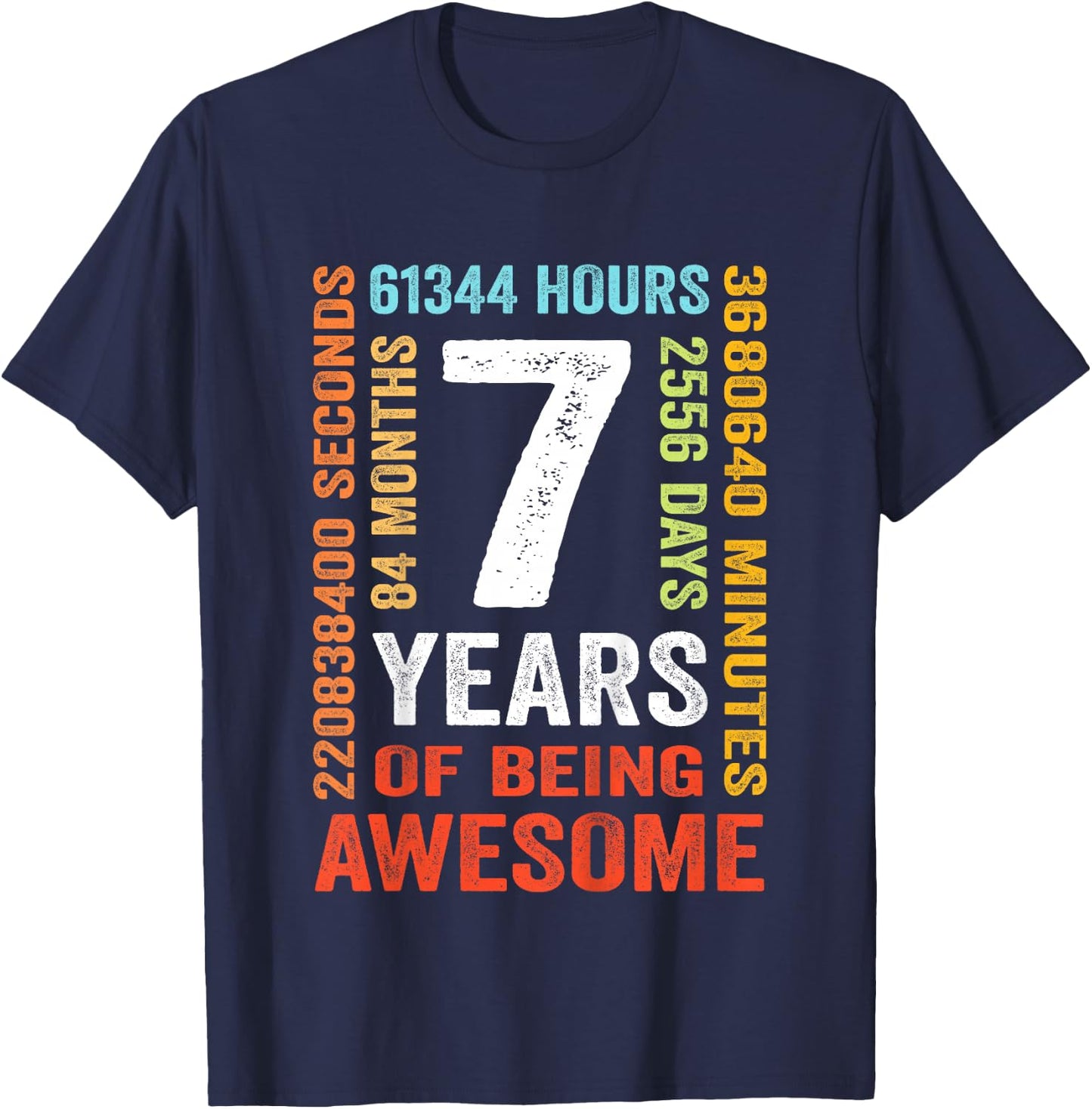 7th Birthday 7 Years Old Vintage Retro 84 Months T-Shirt - T-Shirt | Navy