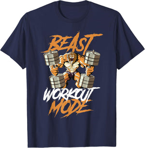 Lion Beast Workout Mode Lifting Weights Muscle Fitness Gym T-Shirt - T-Shirt | Navy