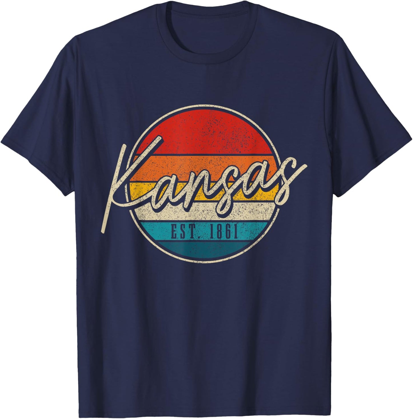 Kansas Est. 1861 Vintage USA America Souvenir T-Shirt - T-Shirt | Navy