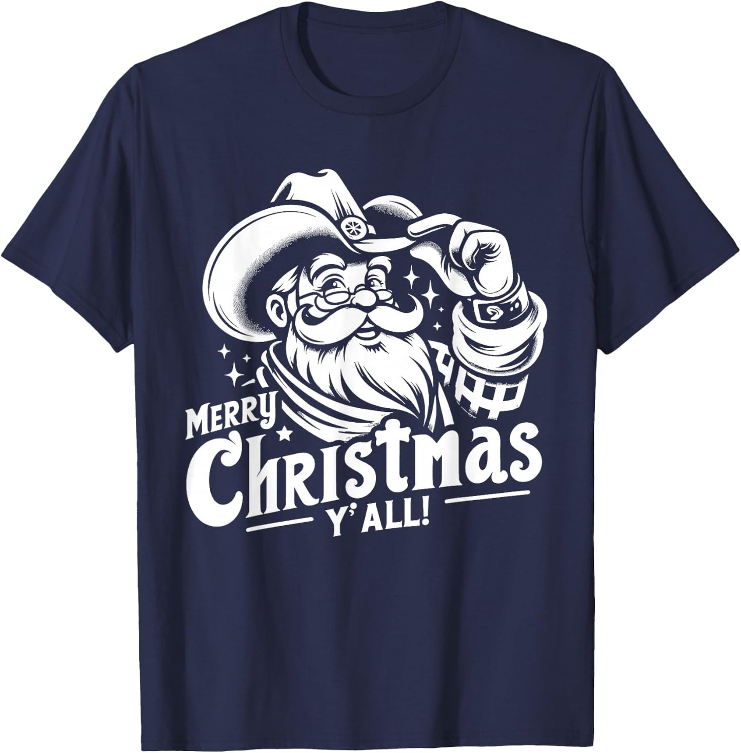 Cowboy Santa Merry Christmas Yall Western T-Shirt - T-Shirt | Navy