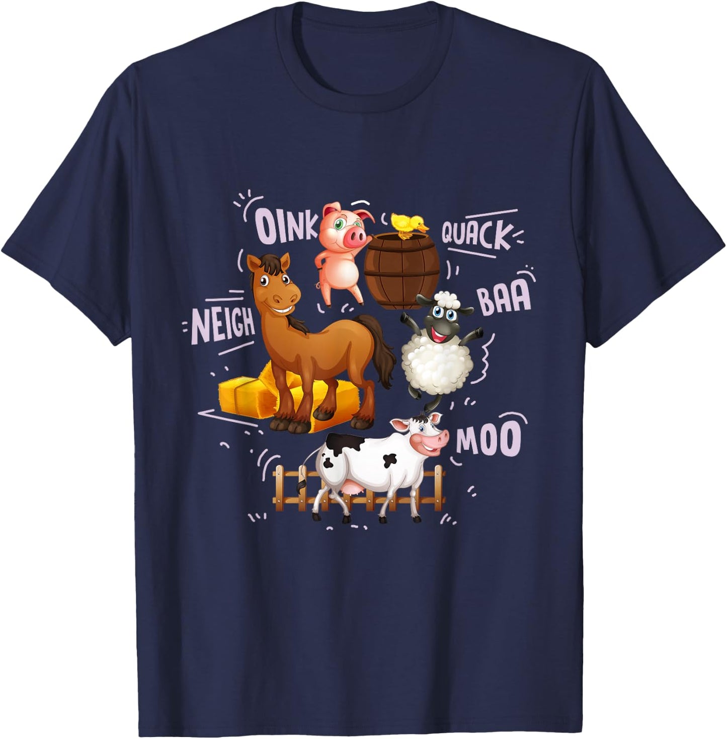 Cute Farm Animals With Sounds T-Shirt - T-Shirt | Navy