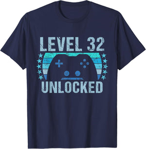 Gaming Vintage 32nd Birthday Gift 32 Year Old Boy Girl Gamer T-Shirt - T-Shirt | Navy
