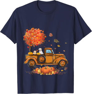 Labrador Retriever Pumpkins Truck Autumn Leaf Fall gifts T-Shirt - T-Shirt | Navy