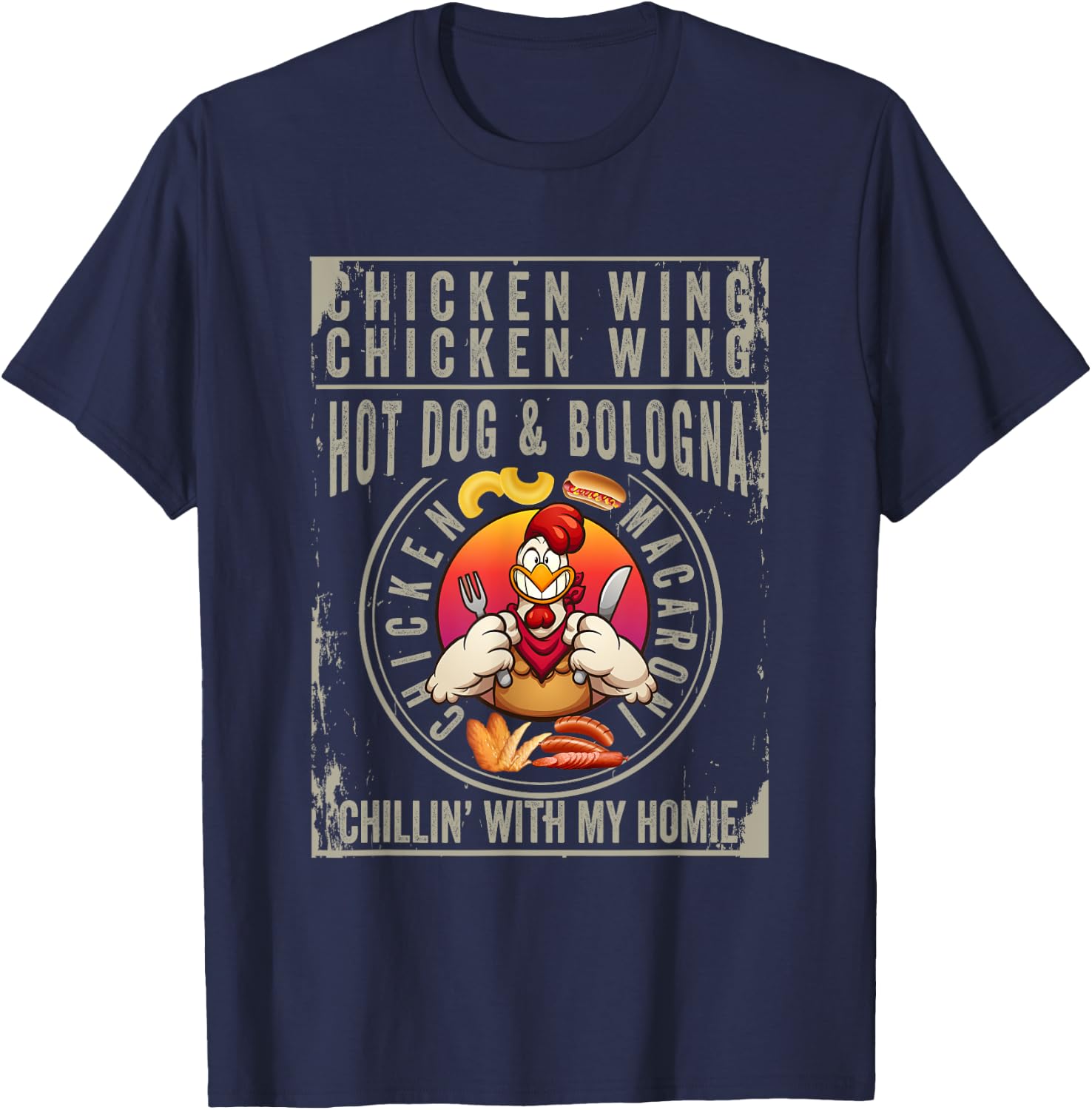 Cooked Chicken Wing Chicken Wing Hot Dog Bologna Macaroni Men Women Kids T-Shirt - T-Shirt | Navy