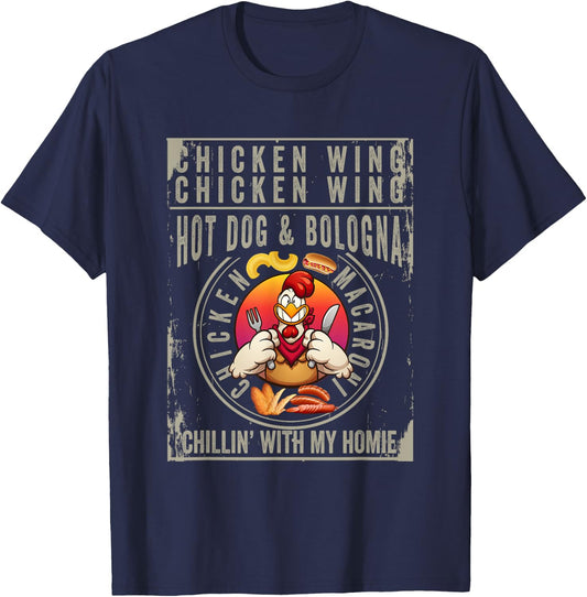 Cooked Chicken Wing Chicken Wing Hot Dog Bologna Macaroni Men Women Kids T-Shirt - T-Shirt | Navy
