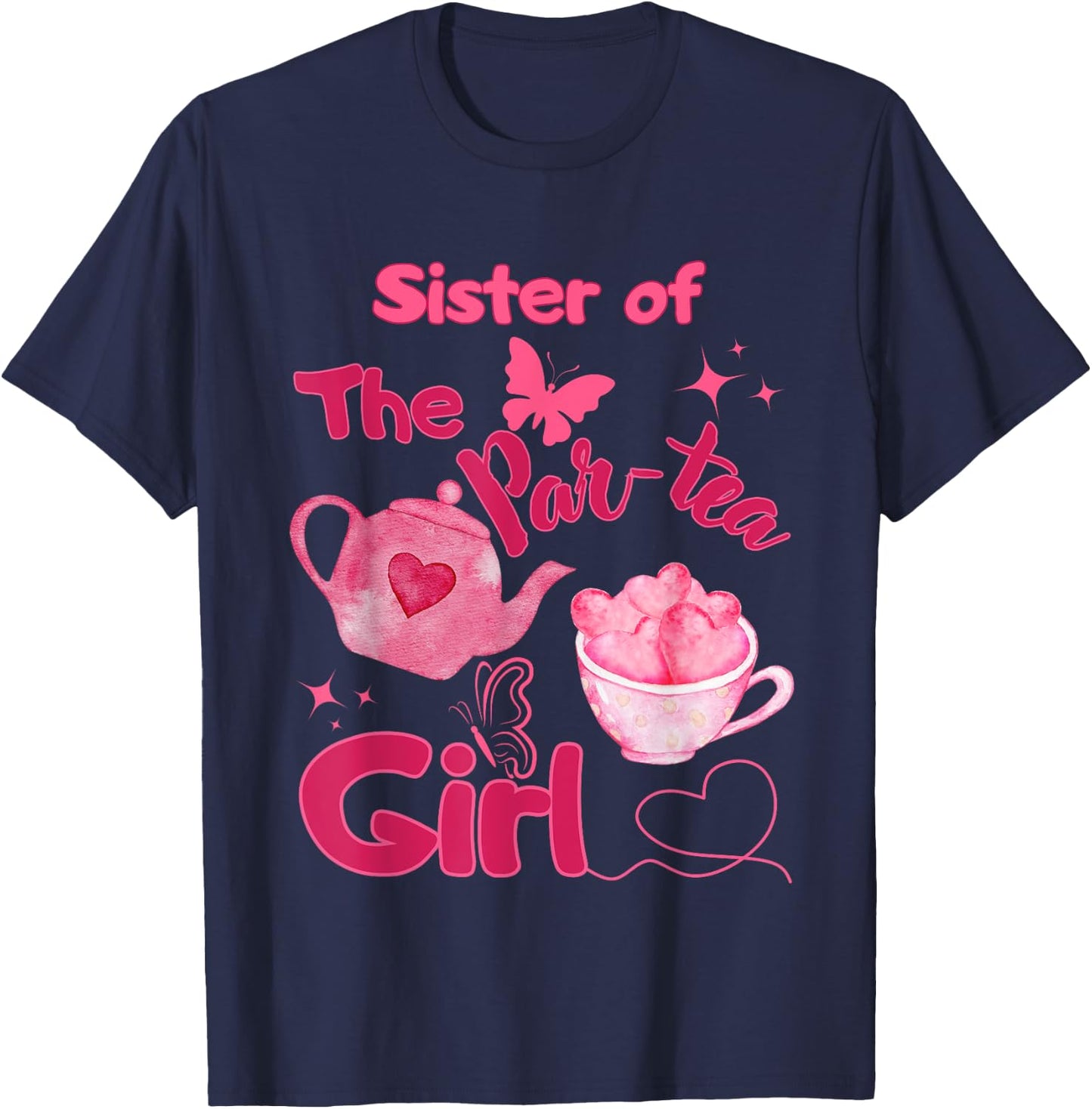 Sister of Par-tea Girl 2nd Birthday Tea for Two Bday Party T-Shirt - T-Shirt | Navy