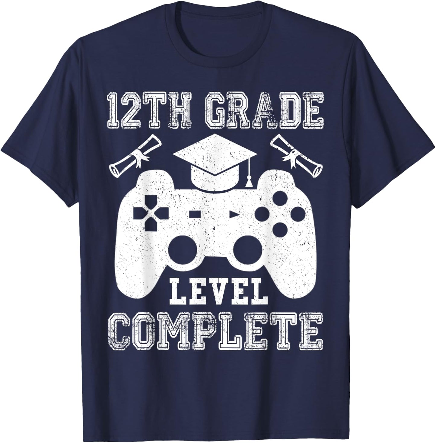 12th Grade Level Complete Gamer Class Of 2024 Graduation T-Shirt - T-Shirt | Navy