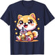 Kawaii Shiba Inu Dog Bubble Tea Anime Chibi T-Shirt - T-Shirt | Navy