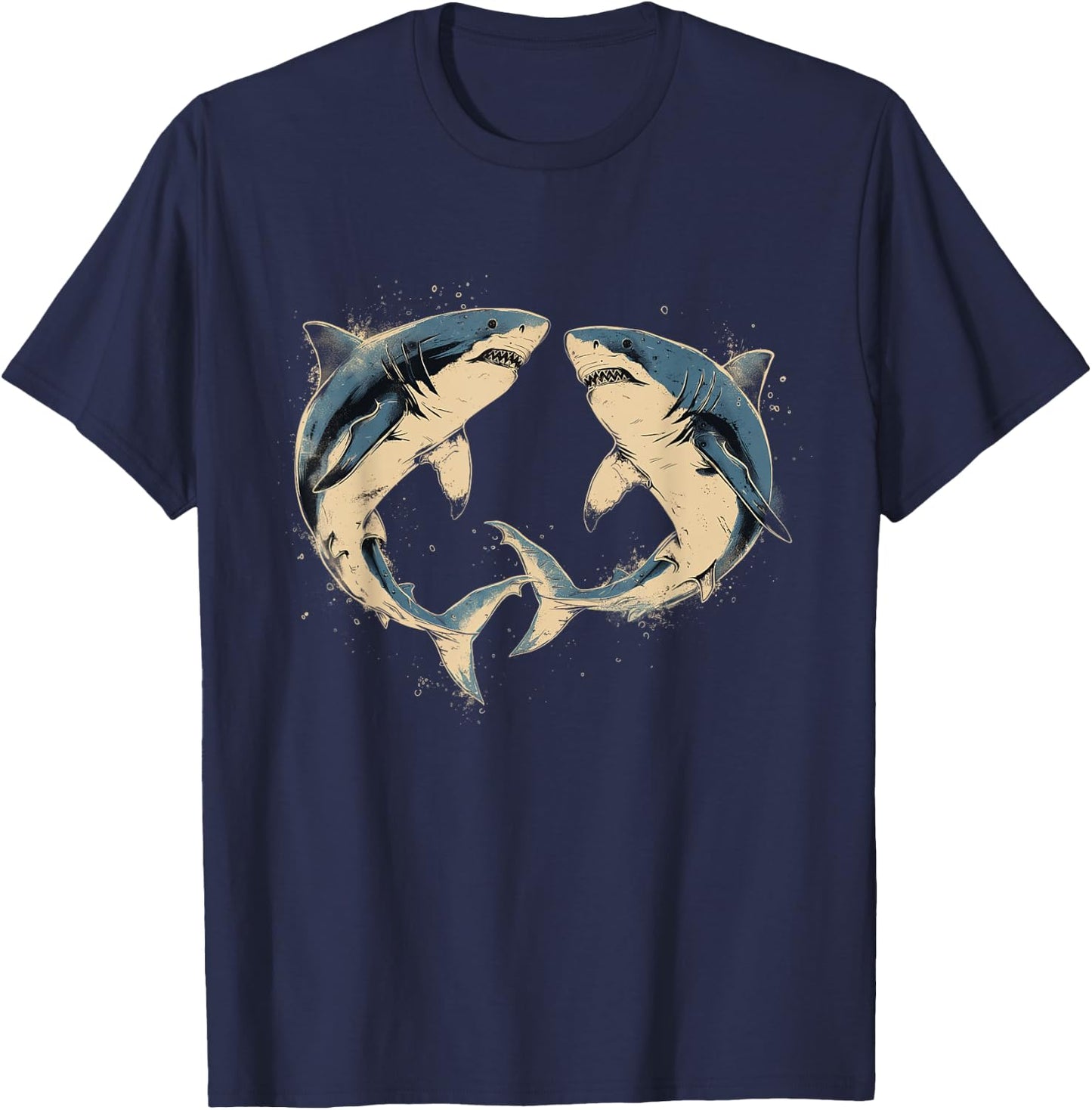 Vintage Shark Silhouette Hammerhead Shark Tiger Shark Heart T-Shirt - T-Shirt | Navy