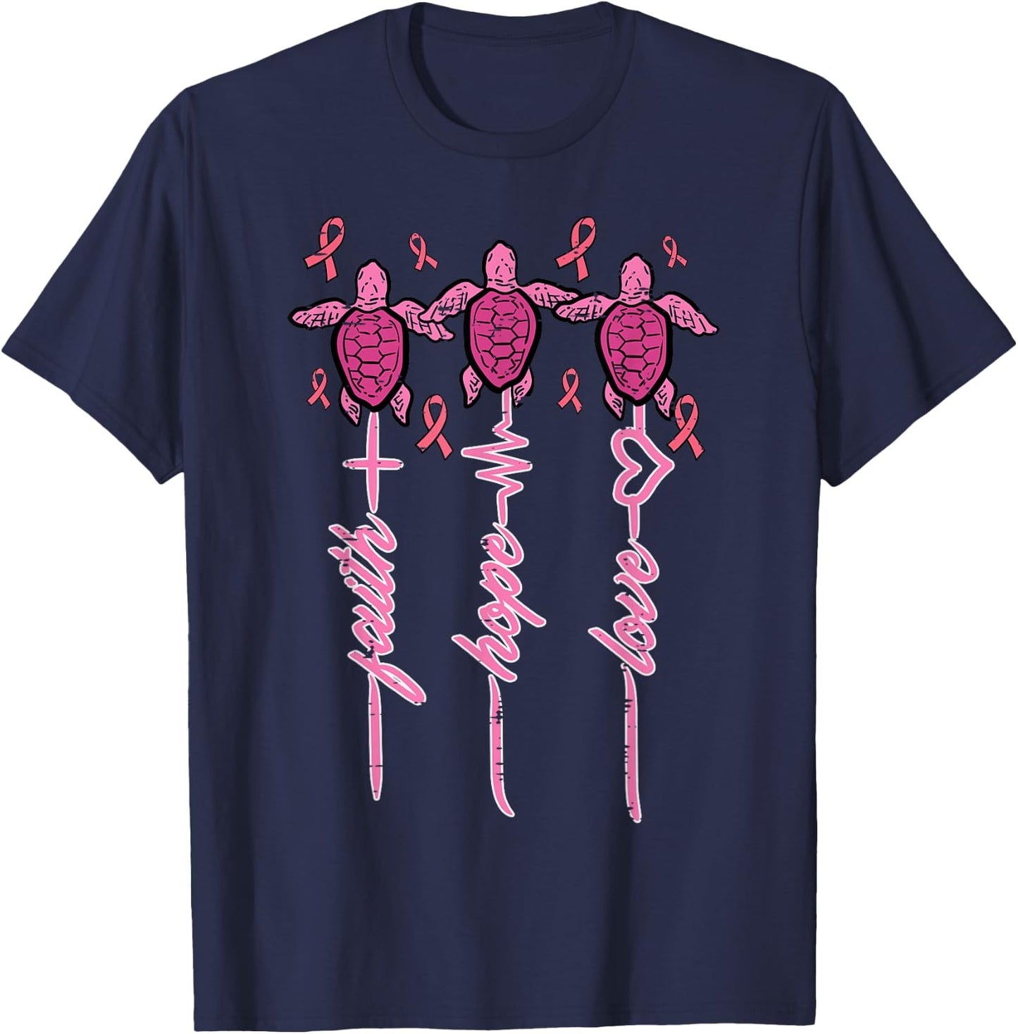 Breast Cancer Awareness Turtles Faith Hope Men Women Kids T-Shirt - T-Shirt | Navy