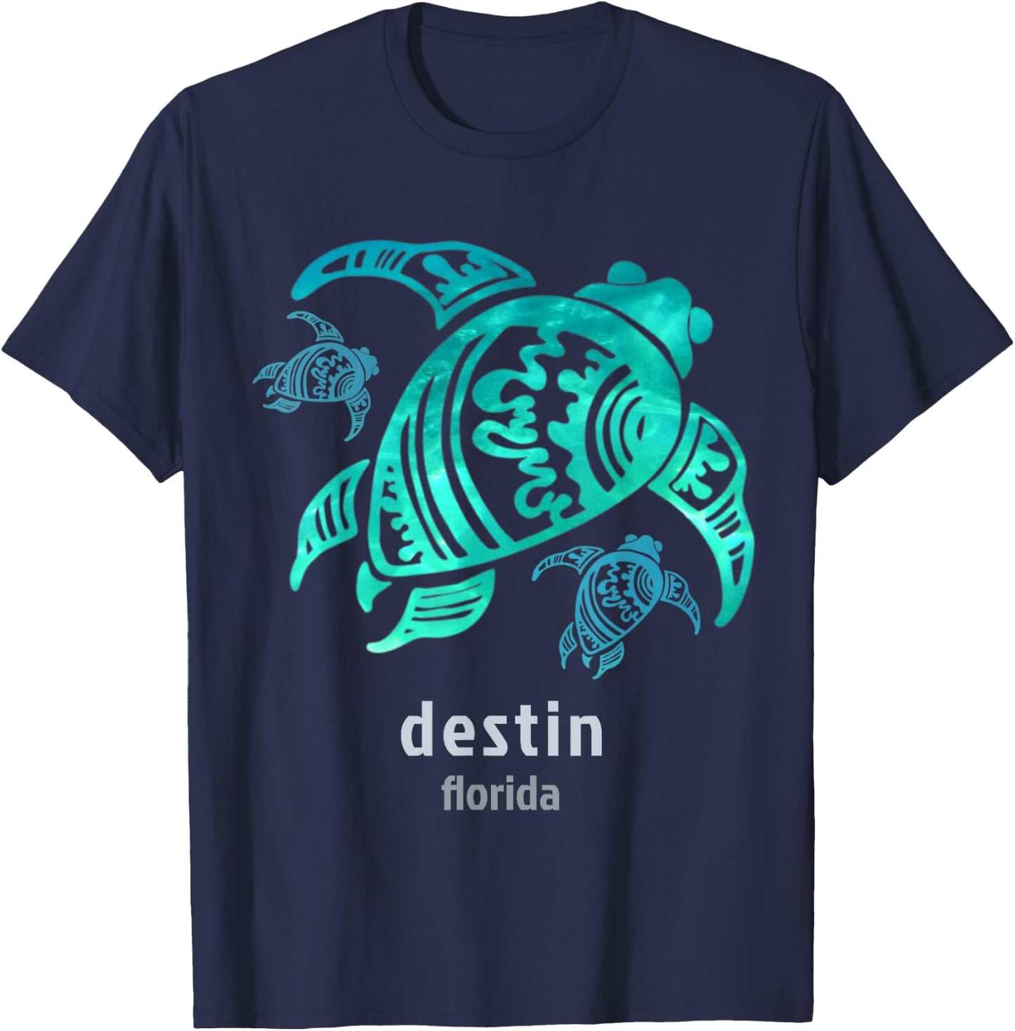 Destin Florida Sea Blue Tribal Turtle T-Shirt - T-Shirt | Navy