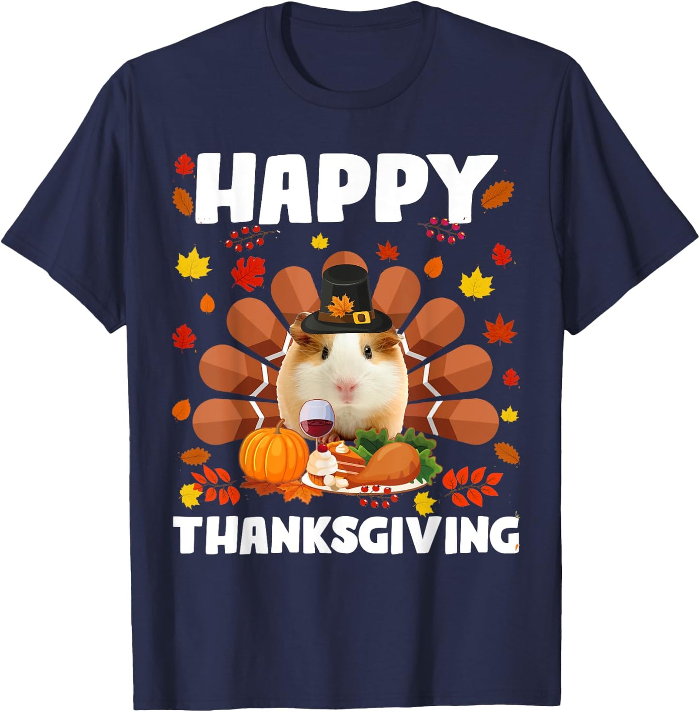 Happy Thanksgiving Funny Guinea Pig Turkey Autumn Guinea Pig T-Shirt - T-Shirt | Navy