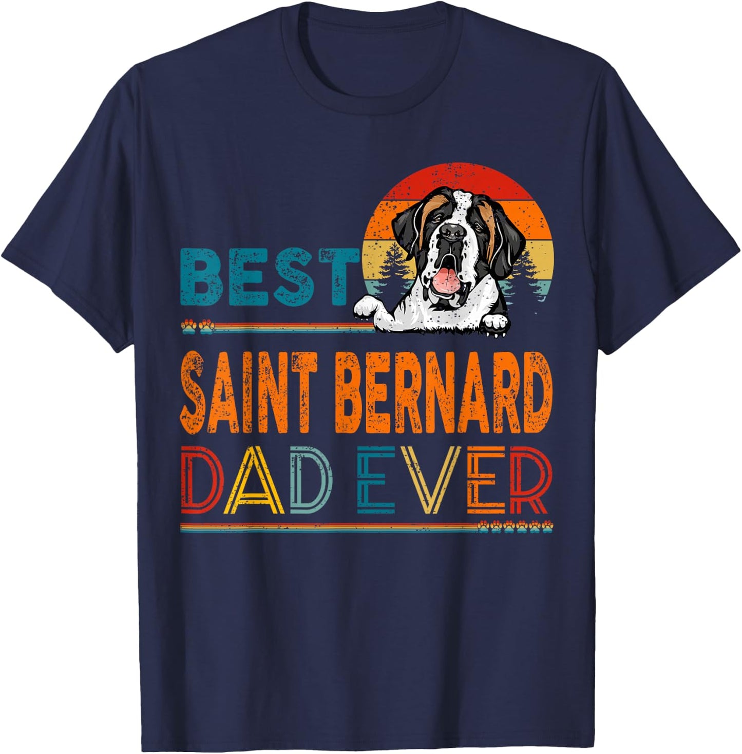 Best Saint Bernard Dad Ever Vintage Father's Day Dog Lover T-Shirt - T-Shirt | Navy